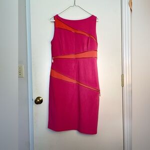 Joseph Ribkoff hot pink and orange zipper dress.